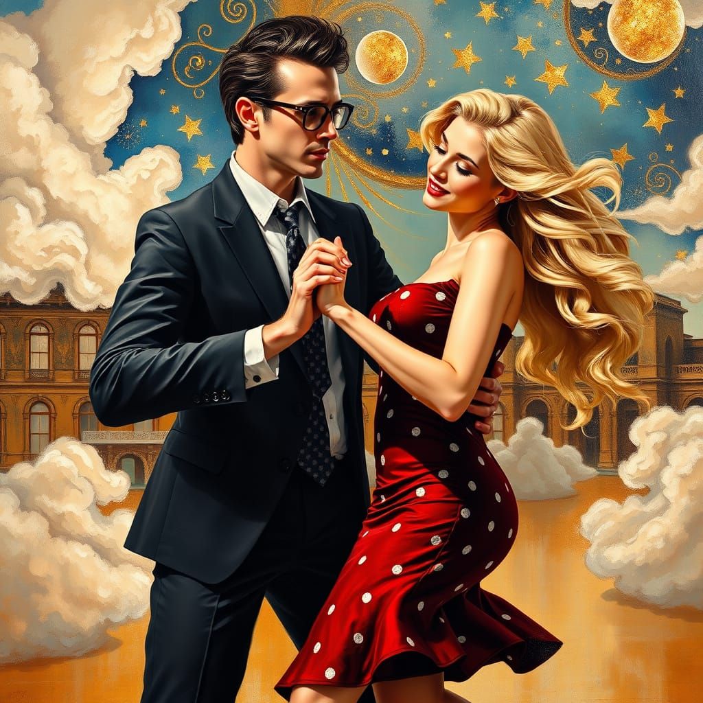 Ethereal Rockabilly Ballroom Dance in Vibrant Oil Painting