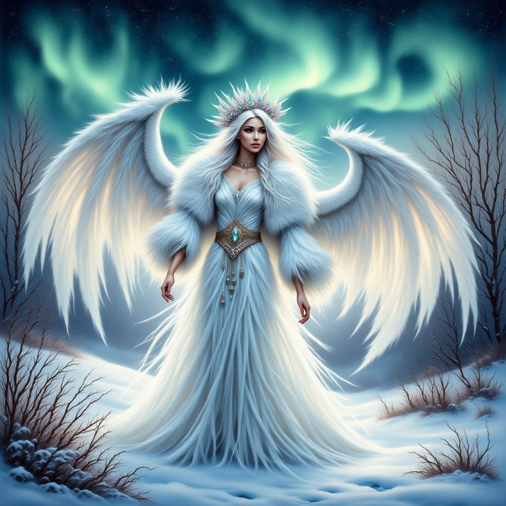 Ice Princess and Dragon in Winter Wonderland