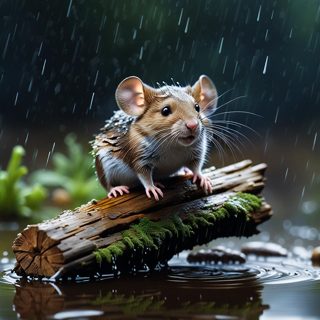 Rain Soaked Mouse in Puddle, Digital Art
