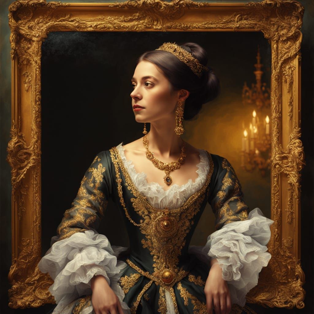 Elegant Woman in Lavish Baroque Room Oil Painting