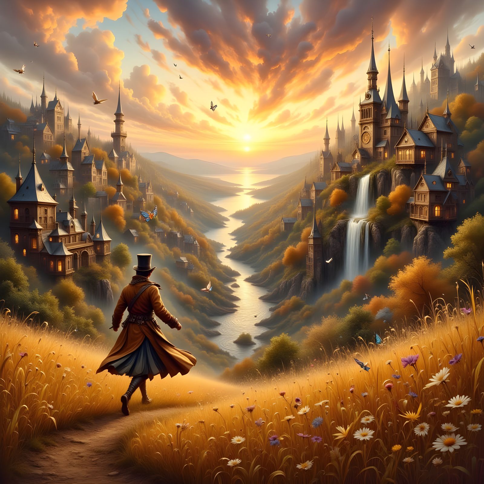 Steampunk Landscape with Bard and Parisian Village