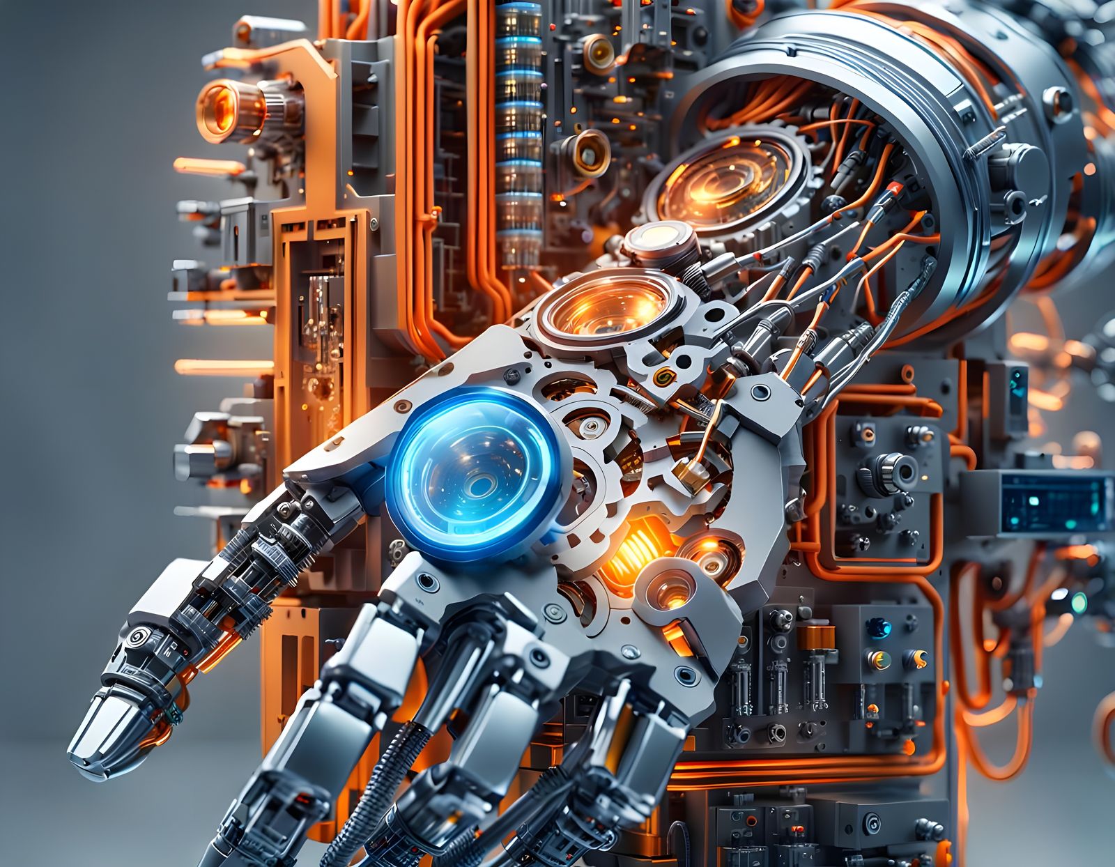 Transparent Figure with Electronic Components, Detailed Matt...