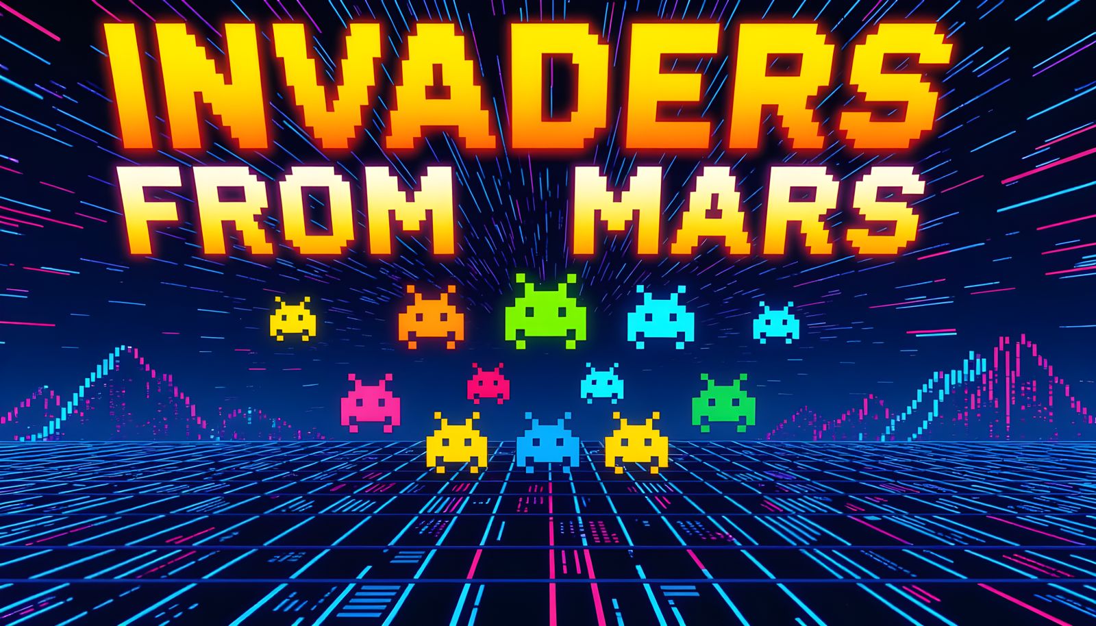 Glitched 8-bit Space Invaders in Retro Style