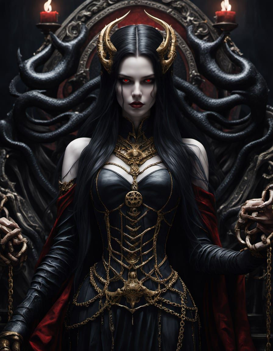 Seductive She-Devil on Throne of Fire and Shadow