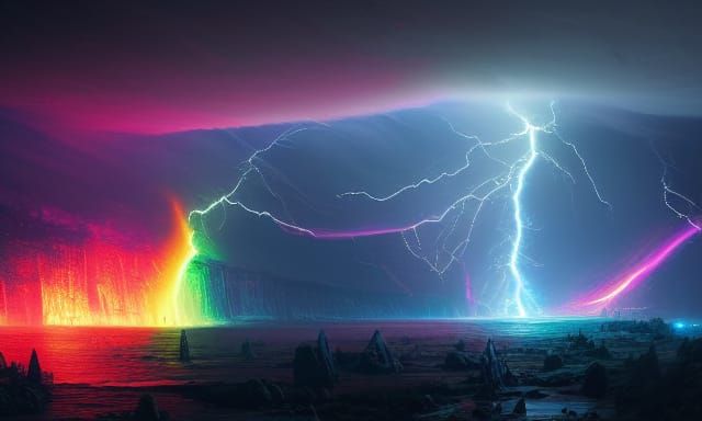 Rainbow Sparks and Electrical Discharge in Dark Fantasy Styl...