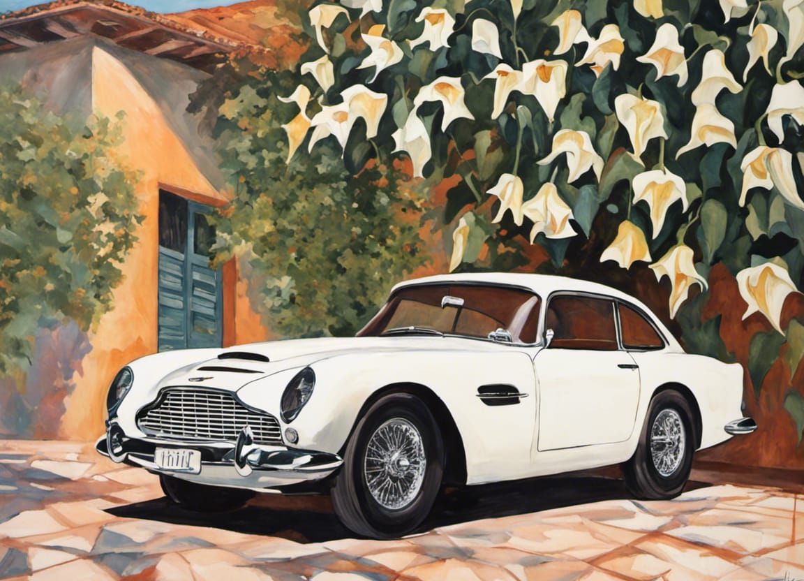 Aston Martin DB4 with Angel's Trumpet Flowers