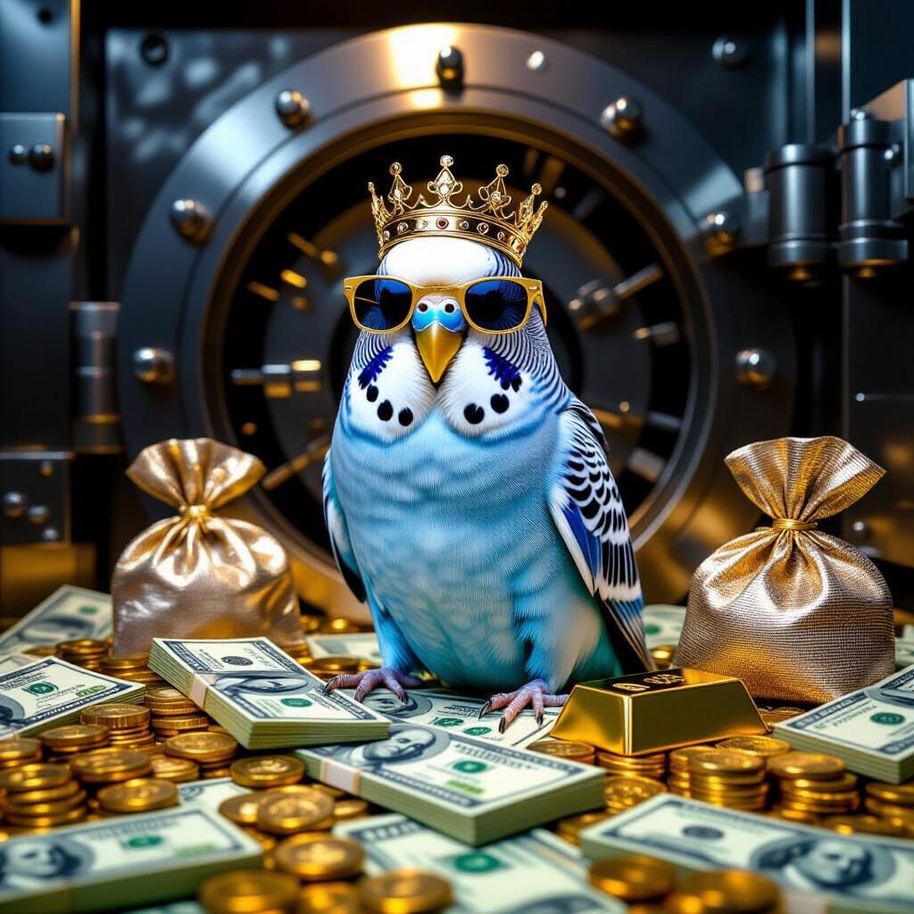 Budgie King in Bank Vault with Gold