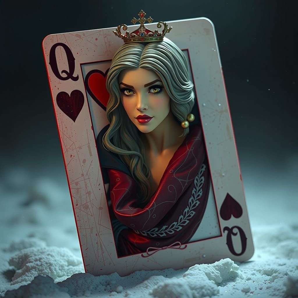Queen of Hearts Playing Card with Extruding Figure