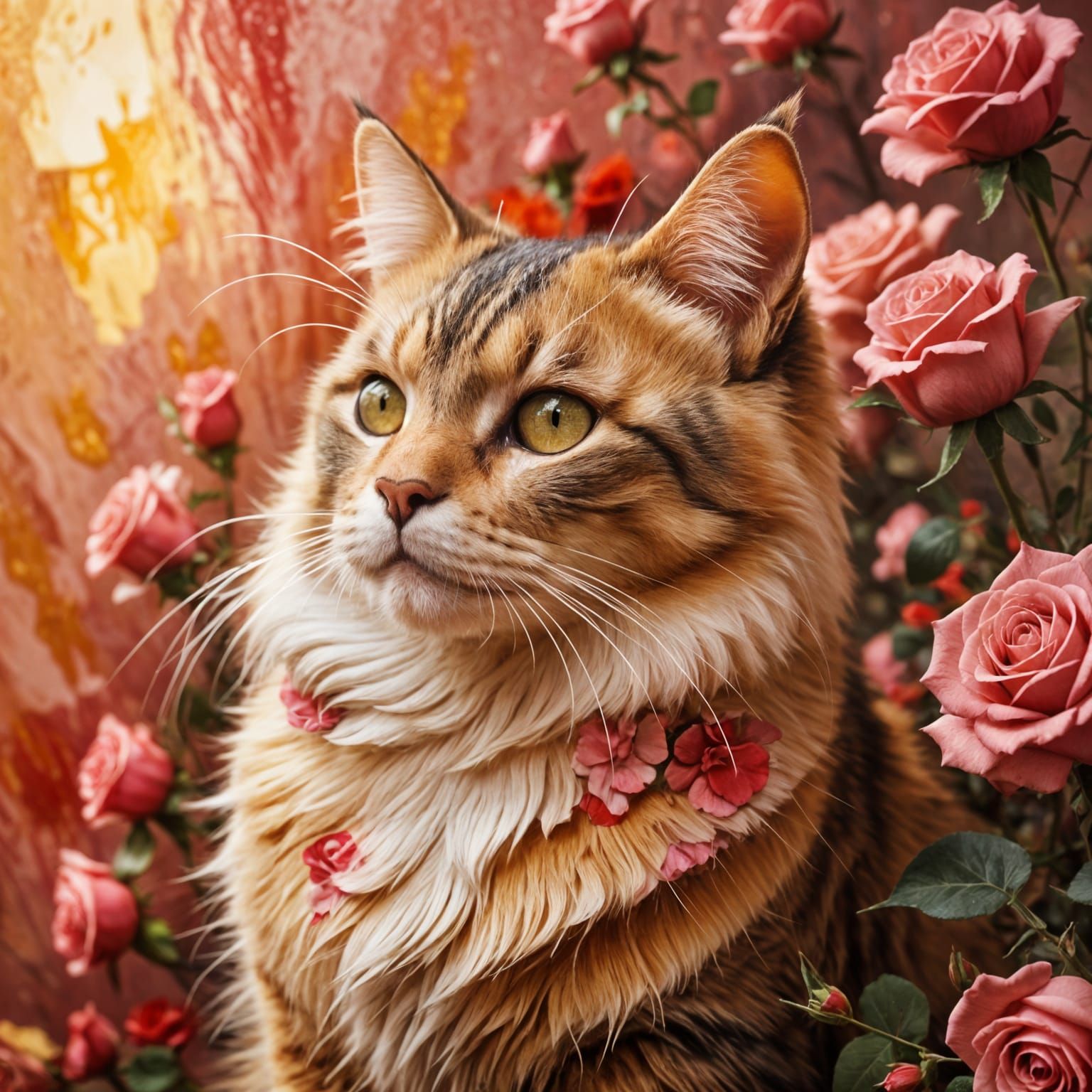 Elegant Rose Cat on Stucco Background