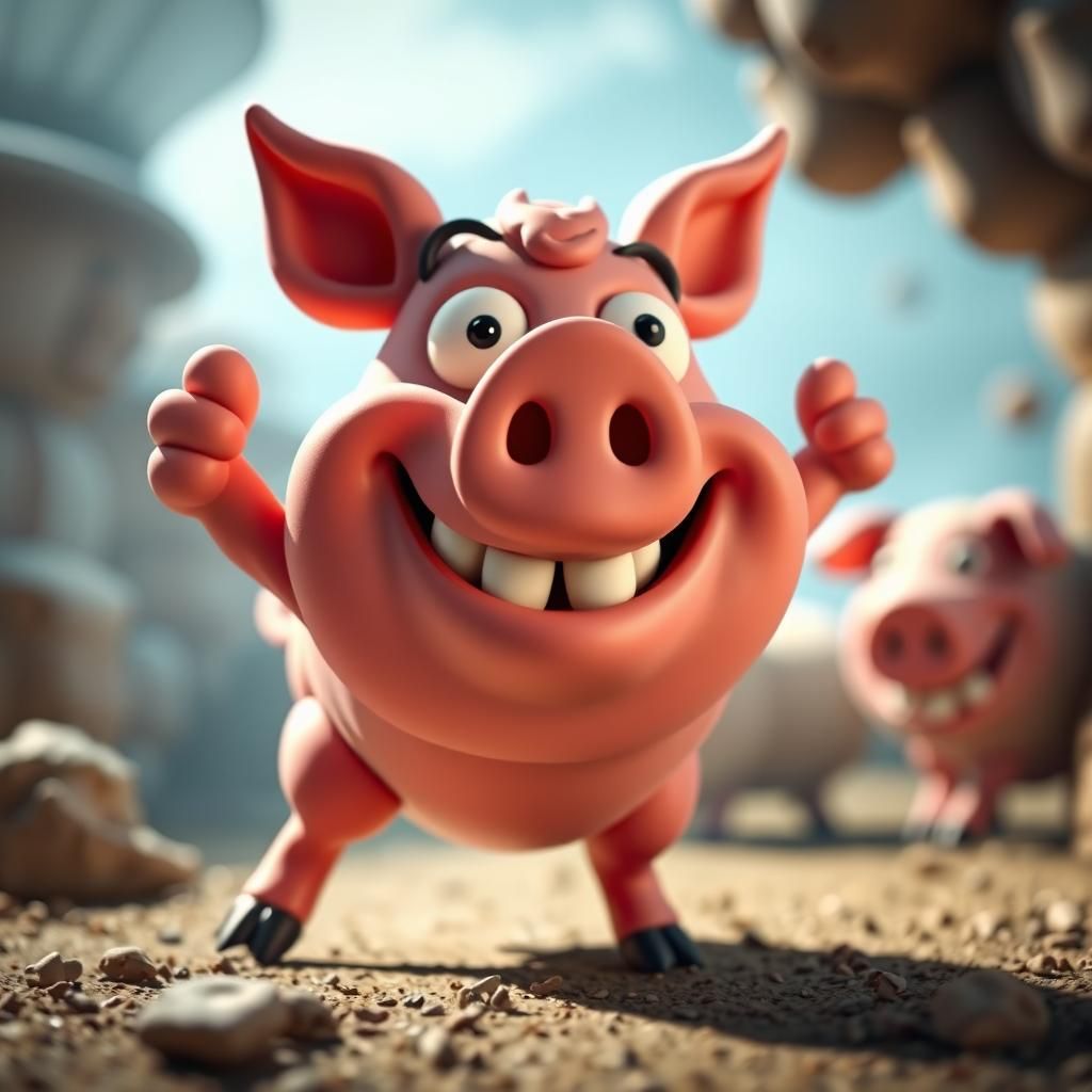 Plasticine Pig Caricature in Shaun the Sheep Style