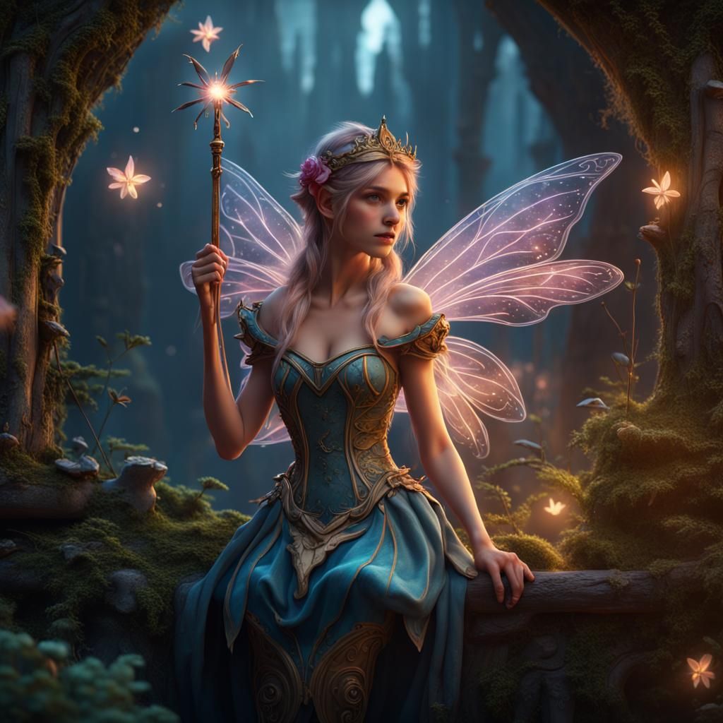A fairy tale fairy from a magical kingdom with her magic wan...
