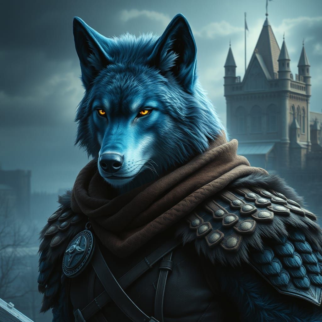 Blue Wolf Warrior in Detailed Digital Matte Painting