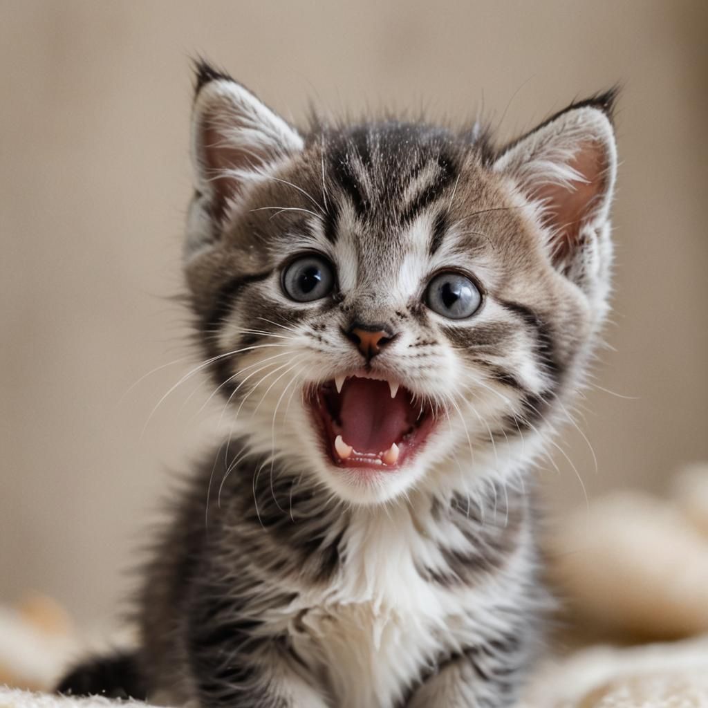 Close-up of Hissing Kitten in Soft Natural Light
