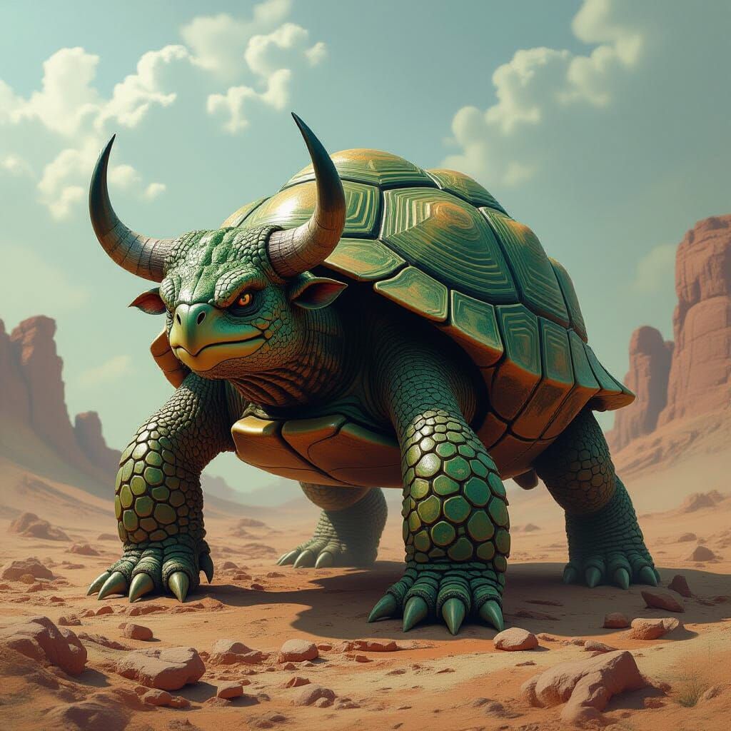 Bull-Turtle Hybrid in Fantastical Digital Painting