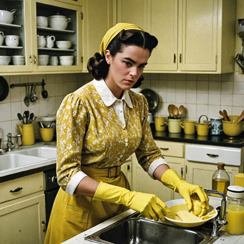 Frida as 1950s Stepford Wife in Kitchen