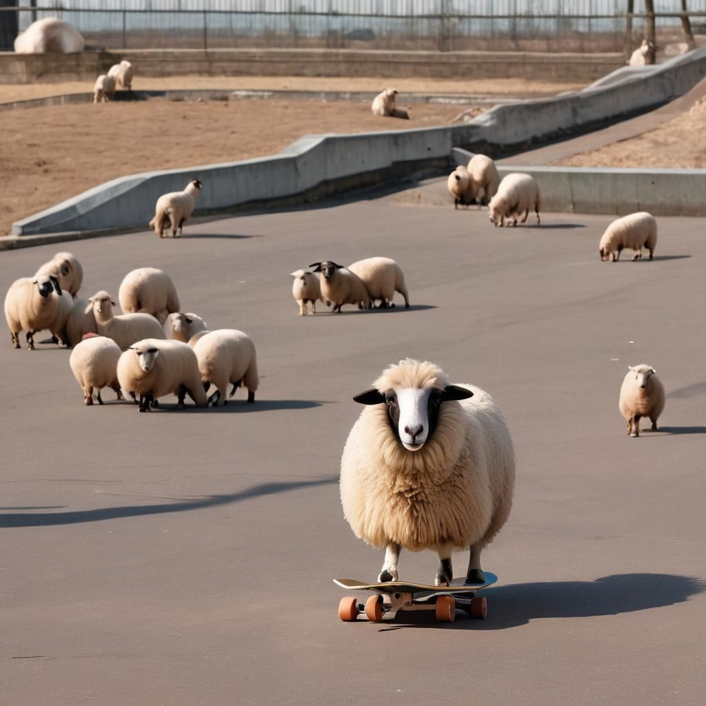 Urban Skater Sheep Digital Illustration