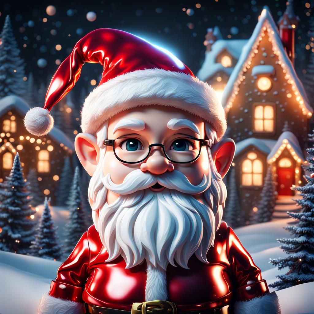 Cute Chibi Santa with Elves: Visionary Digital Art
