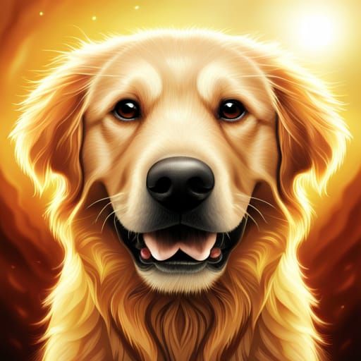 Hyperrealistic Golden Retriever Portrait with Cosmic Energy