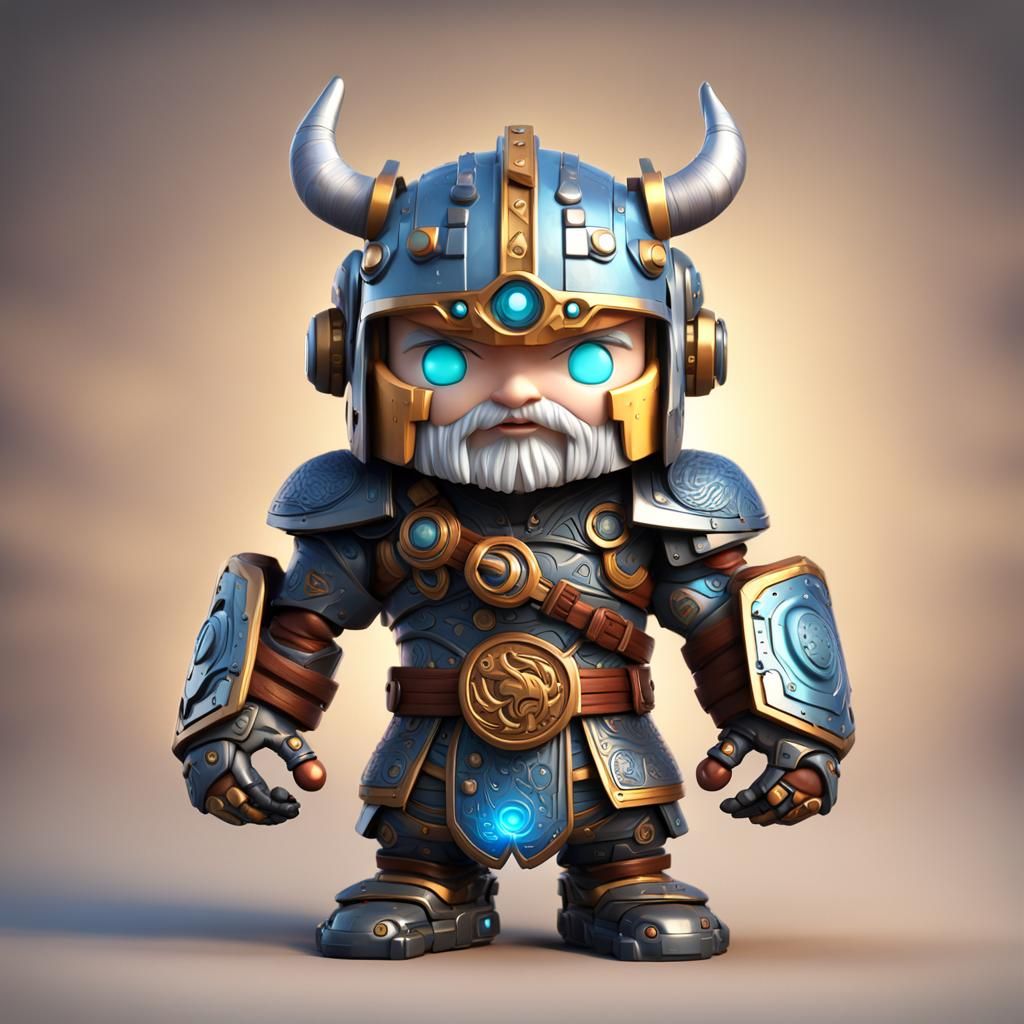 Cute Robotic Viking Warrior Bobblehead, 8K Render