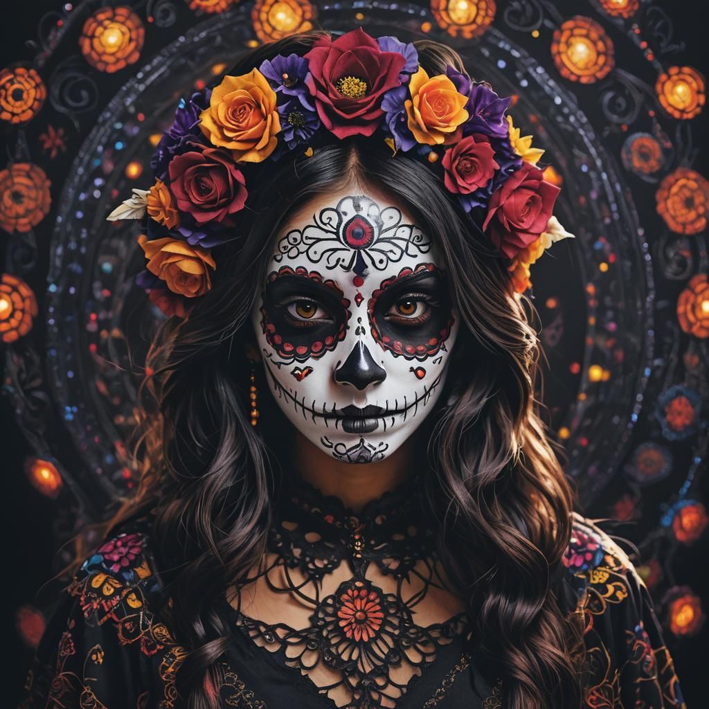 Hyperrealistic Portrait of Pakistani Catrina with Sugar Skul...