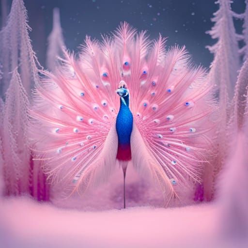Pink Peacock in Glass Prism Diorama