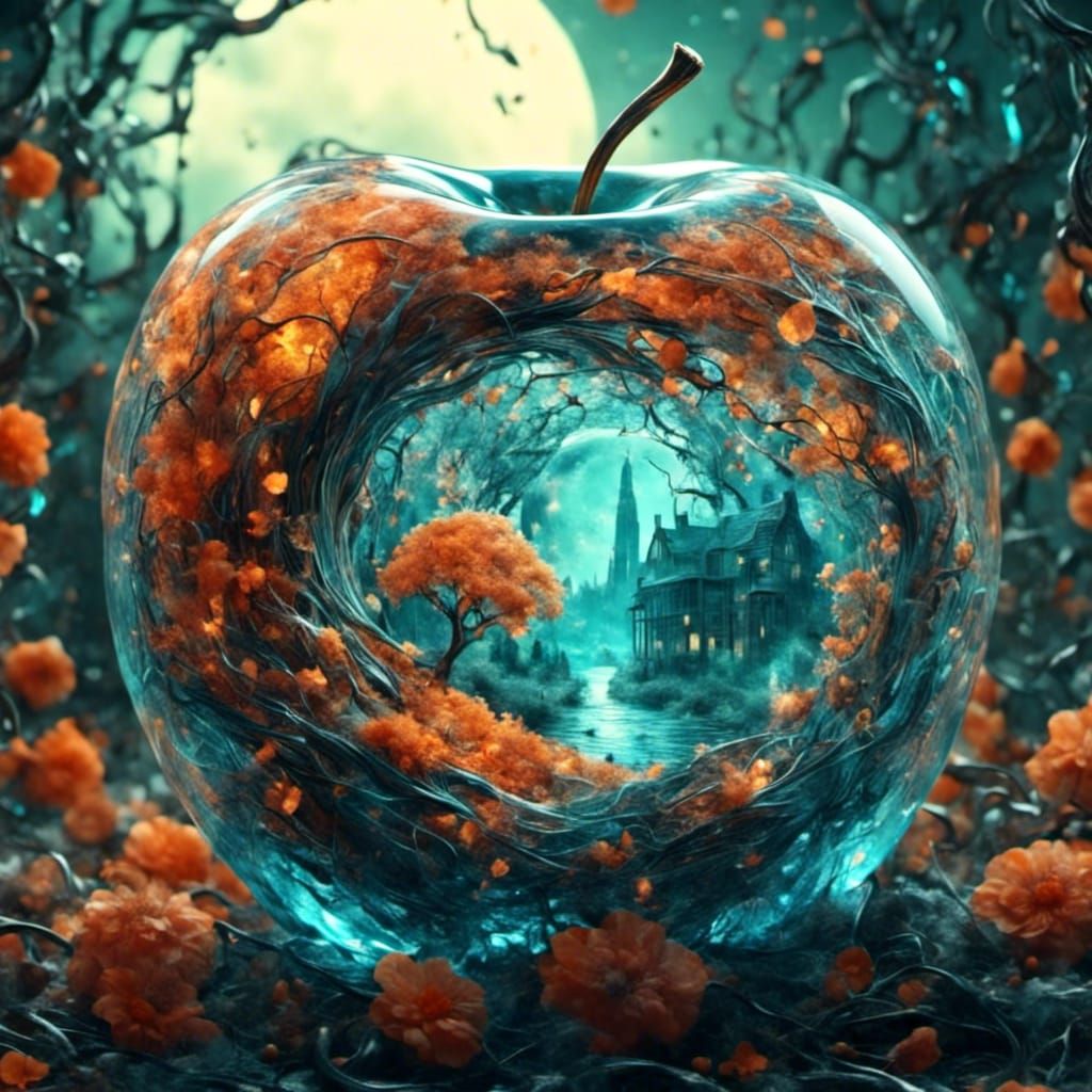 Hurricane Inside Glass Apple in Surreal Style