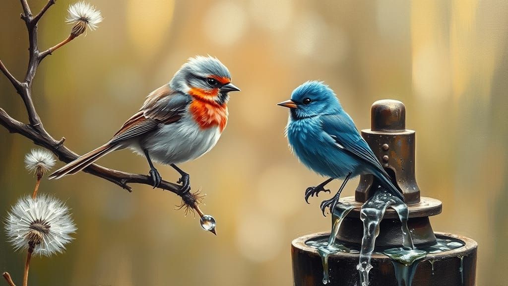 Impasto Portrait of Tiny, Fragile Bird in Serene Forest Sett...