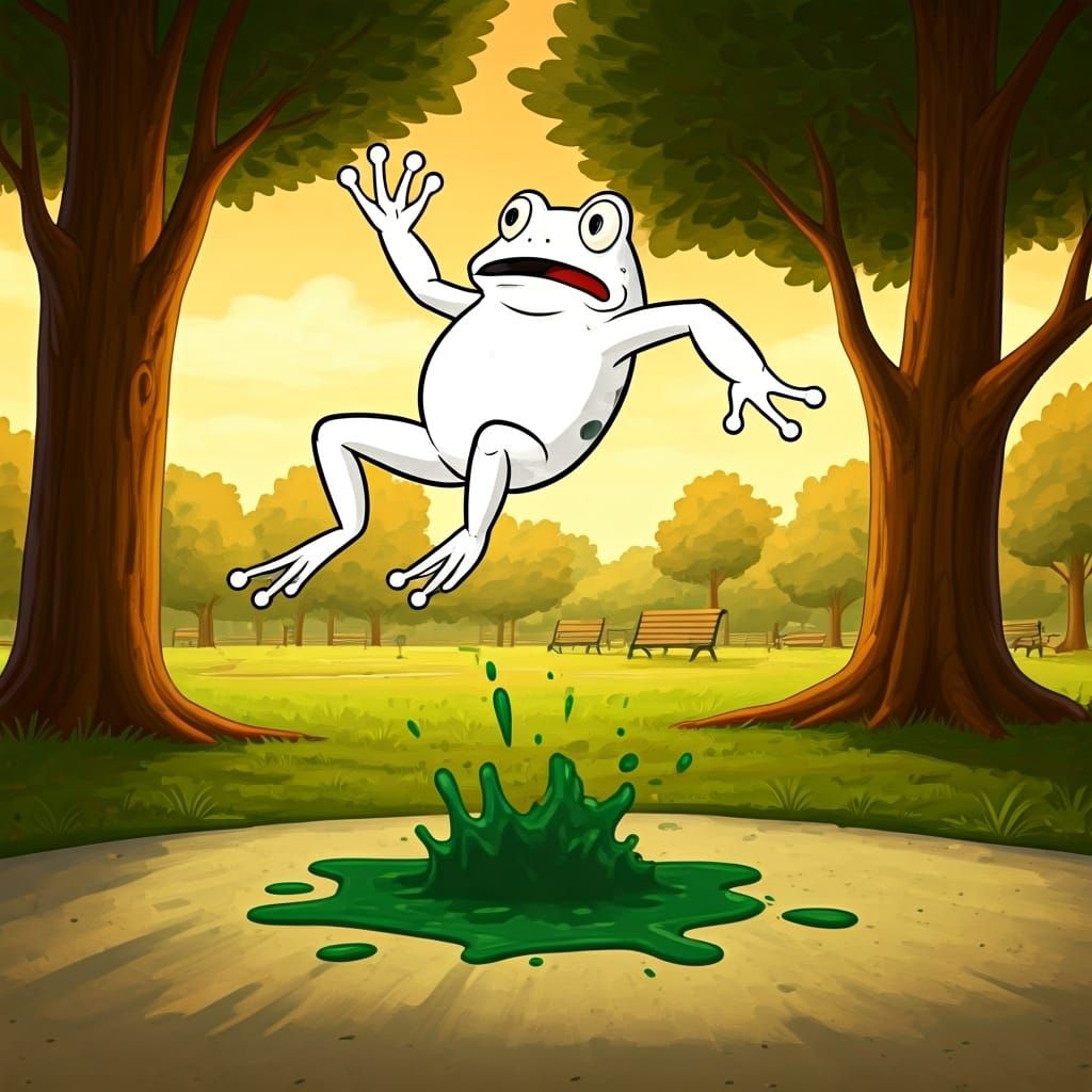 Frightened Frog Leaps in Cartoon Style