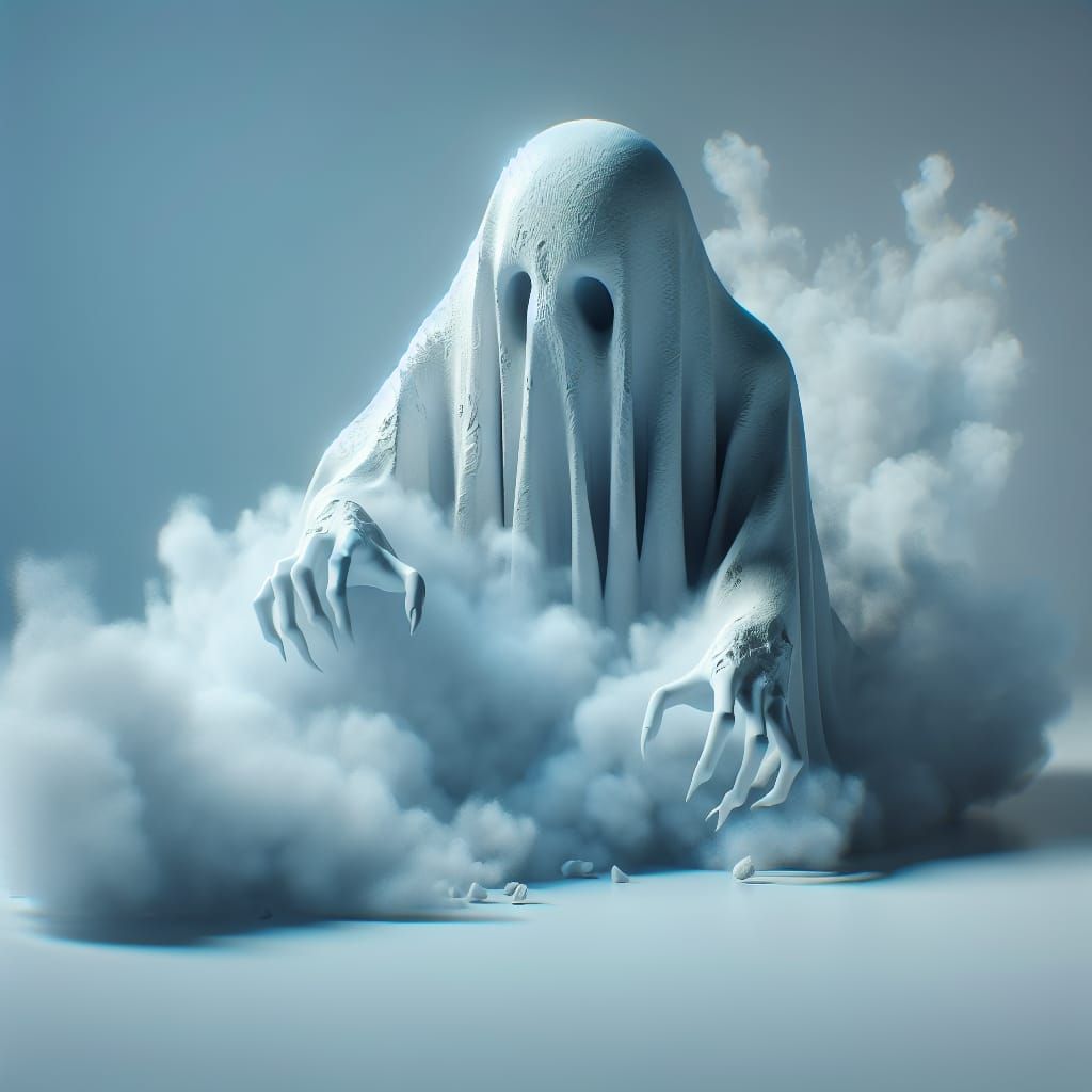 Distraught Ghost in Ethereal White Fantasy Scene