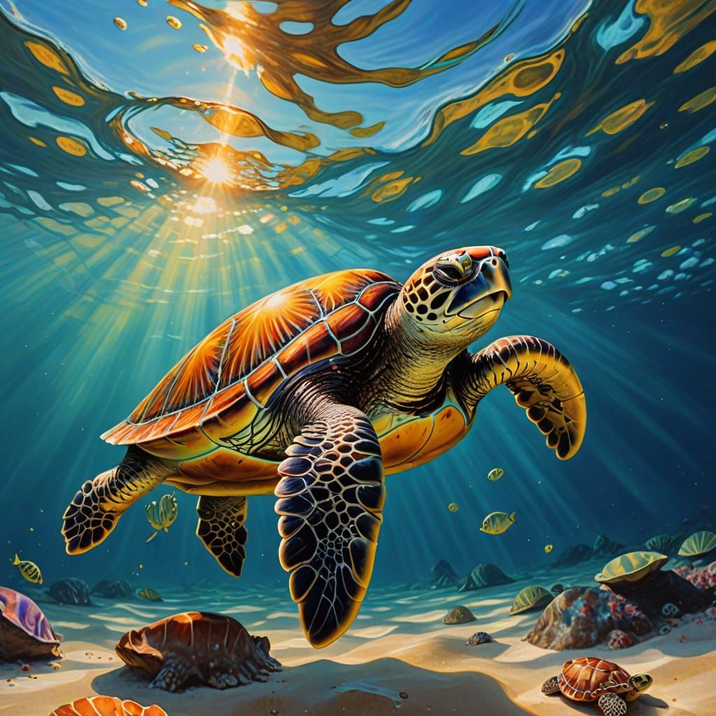 Surreal Sea Turtle in Triadic Colors