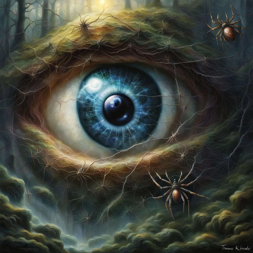 Ethereal Eye with Spiders in Radiant Fantasy Style