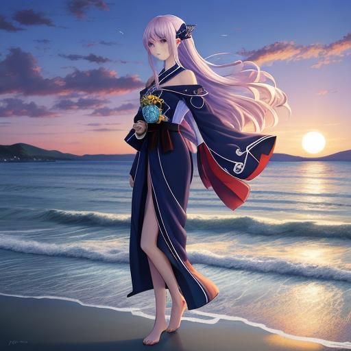 Anime-Style Dusk Seascape: A Manga Key Visual