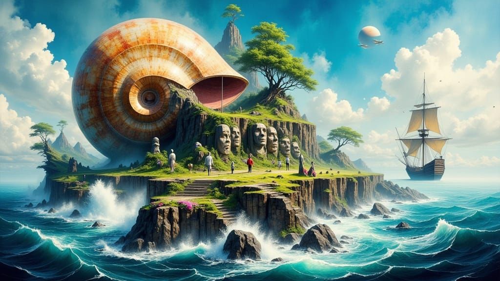 Nautilus Shell Island: Dystopian Sci-Fi Landscape