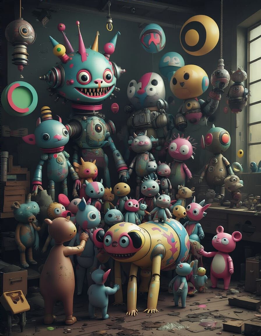 A whimsical and surreal 3D artwork showcasing a huge crowd o...