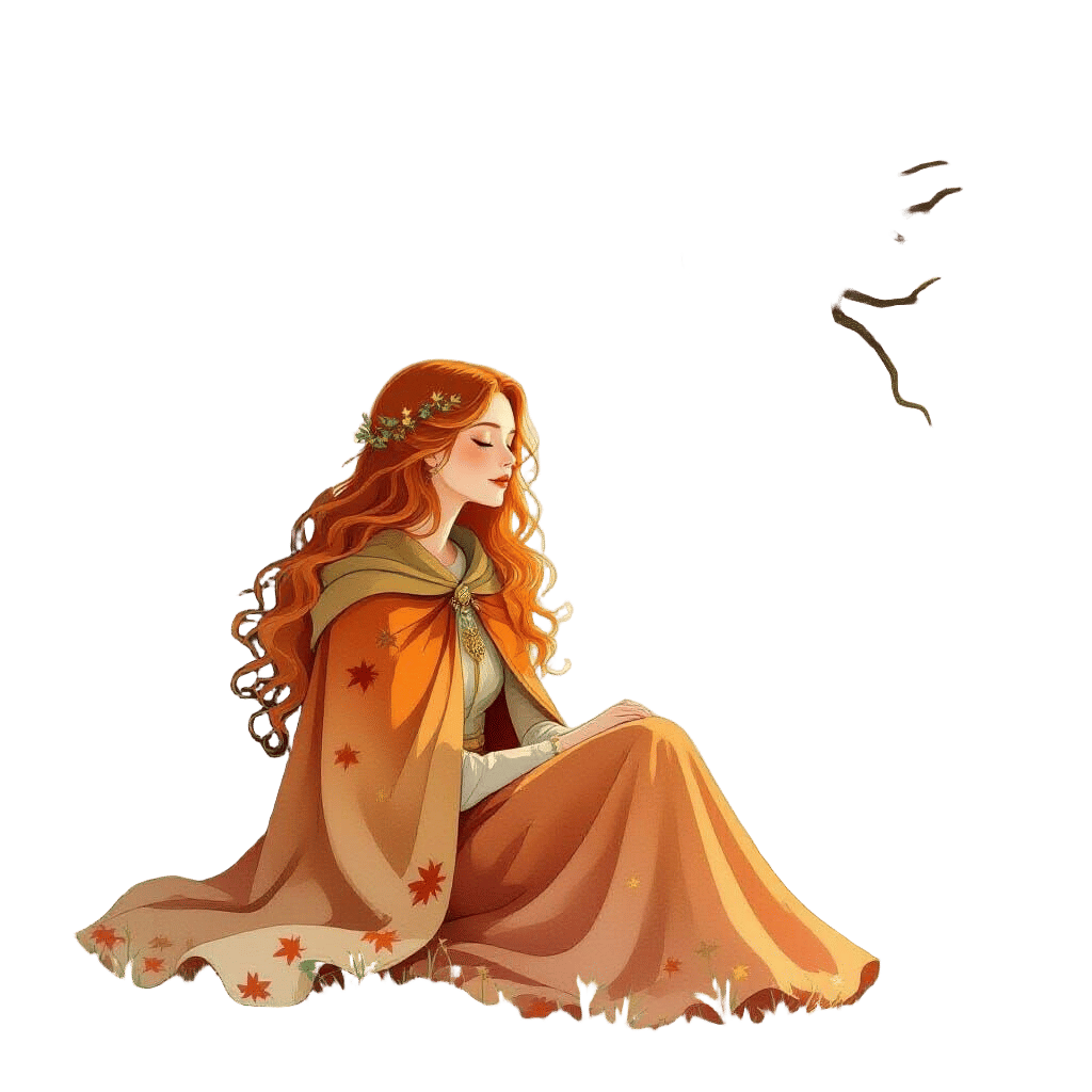 Autumn Woman in Watercolor Beneath Ancient Oak