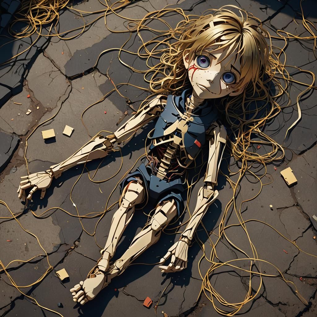 Broken Puppet in Anime-Inspired Glitch Art
