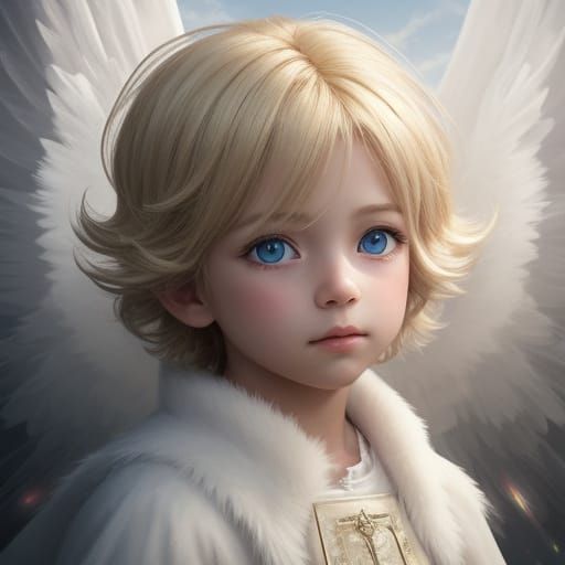 Angelic Child with Divine Wings in Cosmic Pastel Art