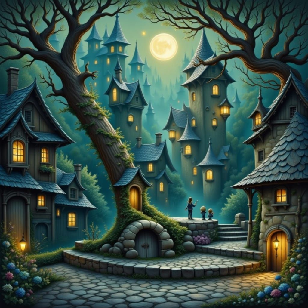 Hyperrealistic Impasto Painting of a Charming Village Scene