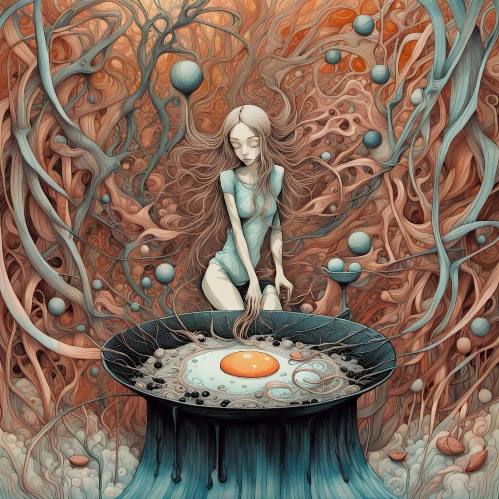 Psychedelic Breakfast Victory in Modern Surreal Style