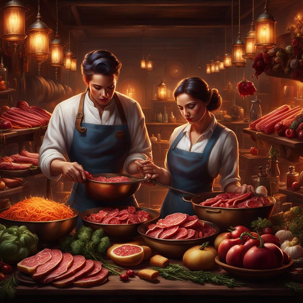 Couple Prepares Barbecue Feast: Detailed Matte Painting