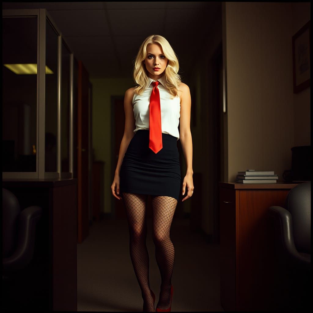 Woman in Office with Cinematic Lighting