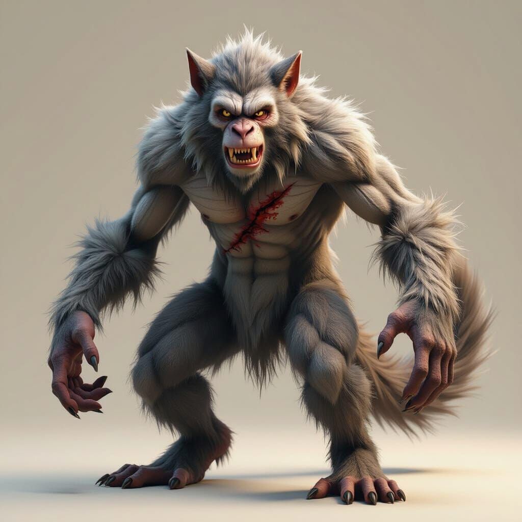 Hybrid Monkey-Wolf Creature Concept Art