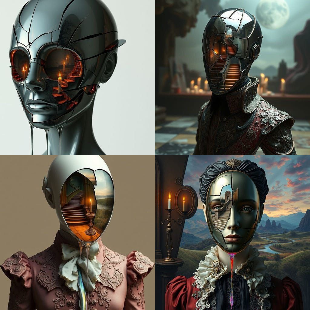 Fractured Mirror Mask Bust Reflecting Impossible Scenes
