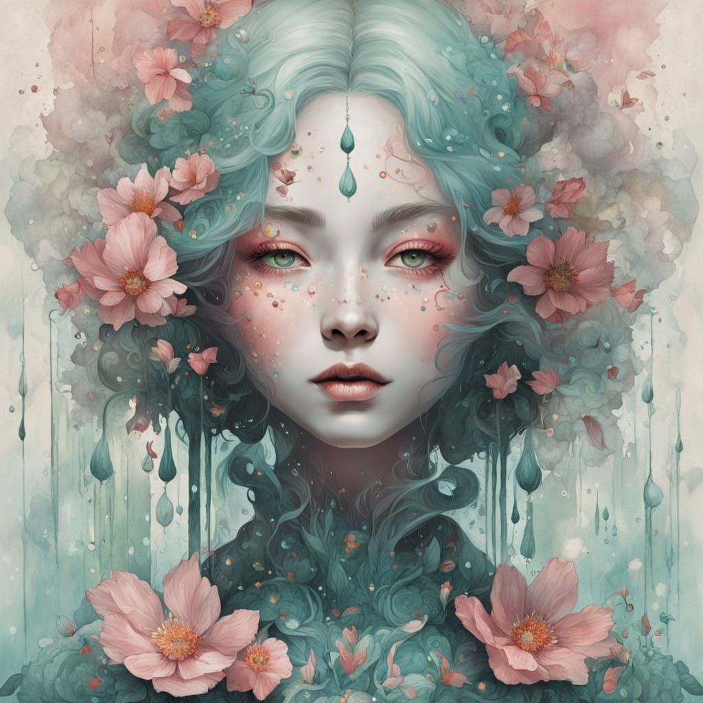 Woman in Whimsical Floral Abstract Art