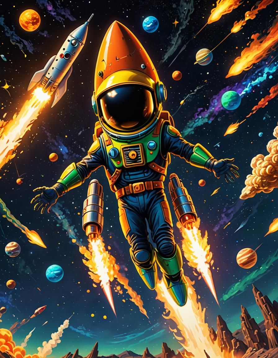 Alien with Rocket Boost in Looney Tunes Style