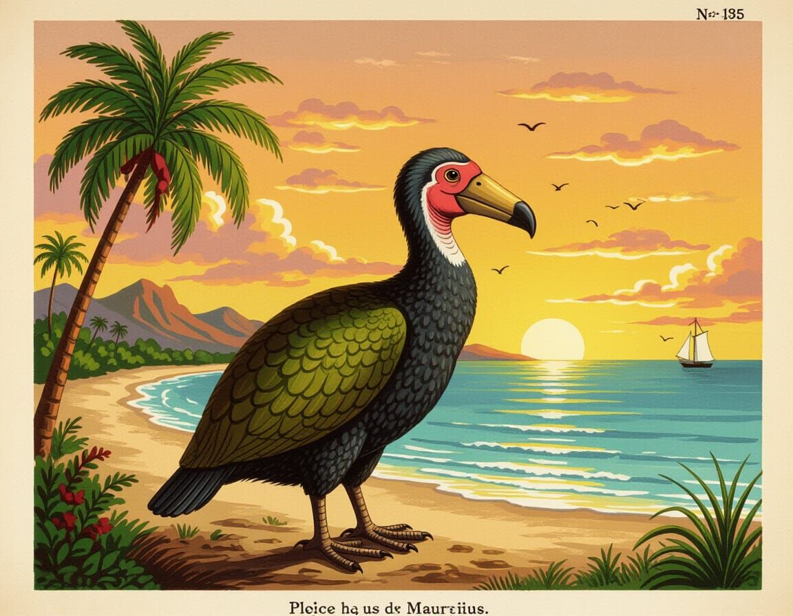 Dodo Bird at Sunset: 18th Century Illustration
