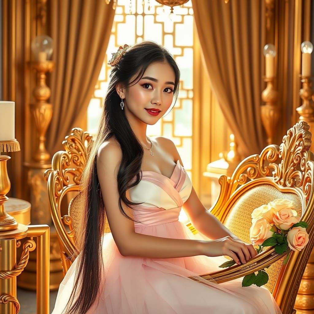 Luxurious Portrait of a Chinese Girl on Gold