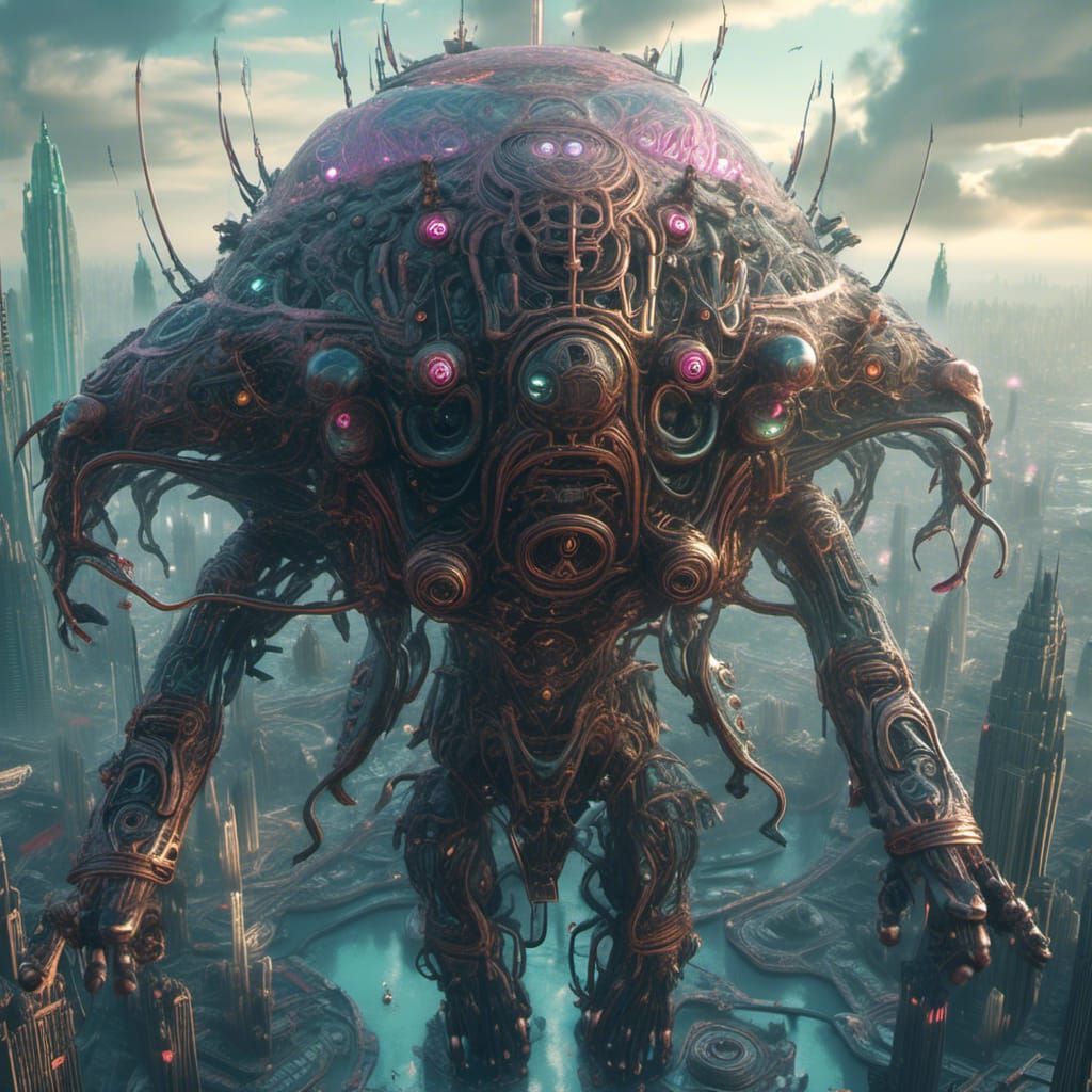 Cyberpunk God Oversees Warped Metropolis