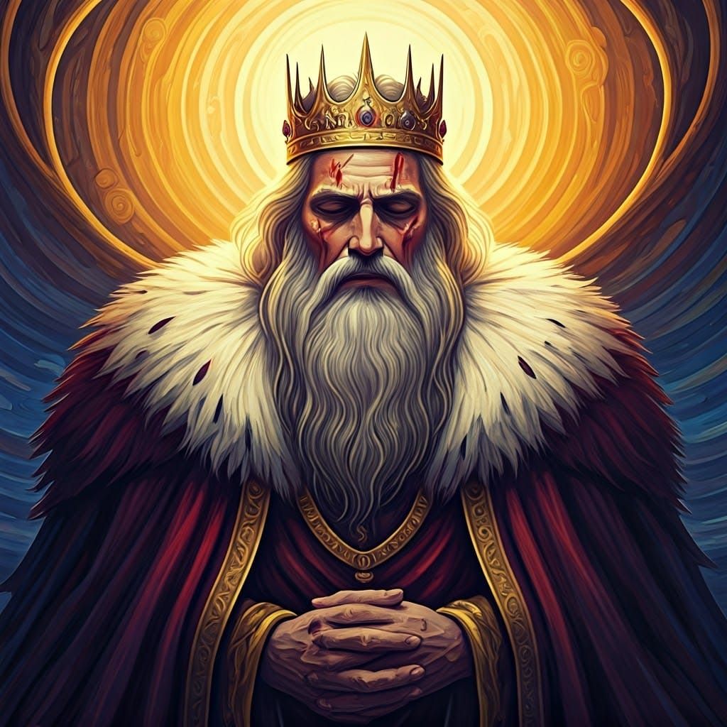 Wounded King in Cel-Shaded Style, Digital Gouache