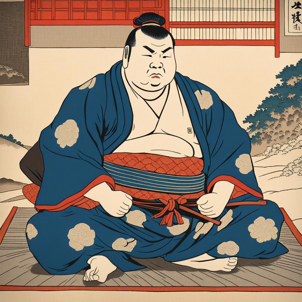 Ukiyo-e Woodblock Print of Sumo Wrestler Portrait
